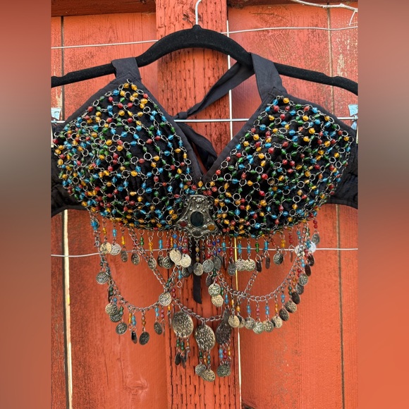 Coin Beads Belly Dancing Bra Halter Festival Rave Medium - Picture 1 of 5